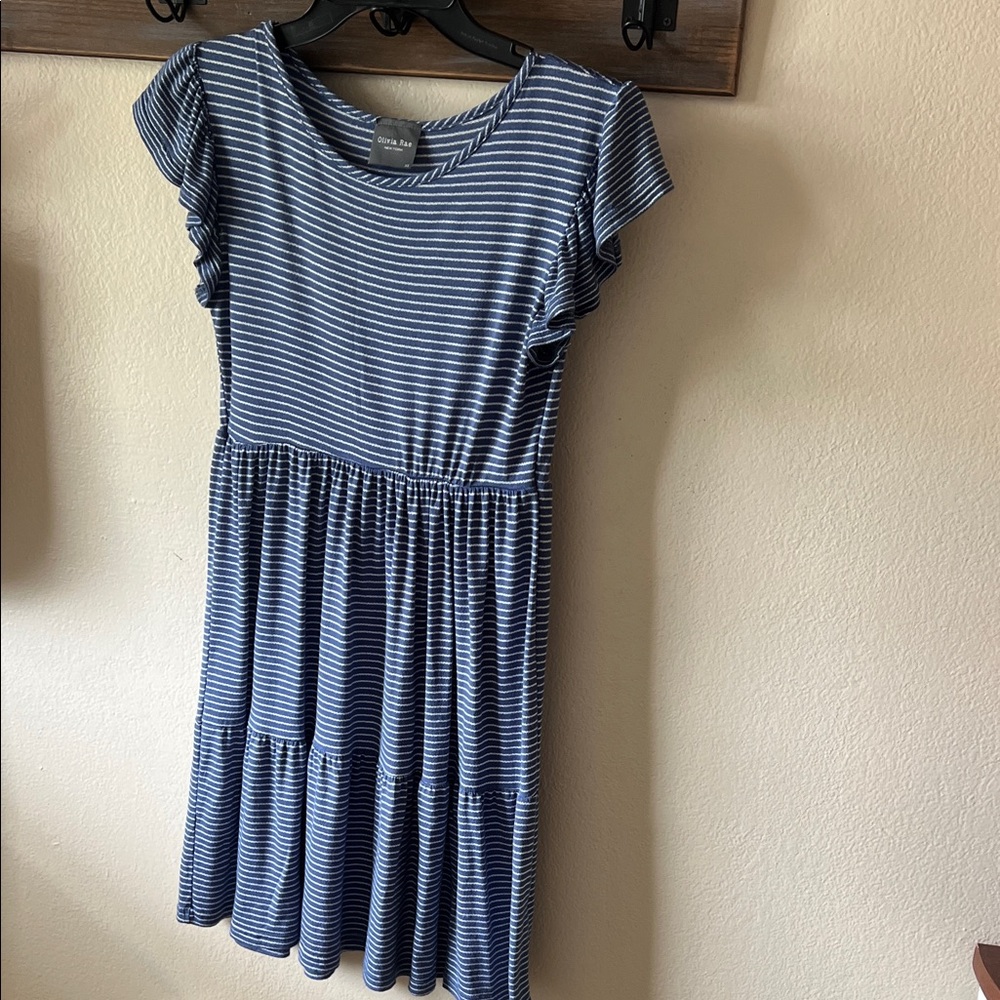 Navy Stripe Tiered Dress with Ruffle Sleeves - Olivia Rae size XS like new